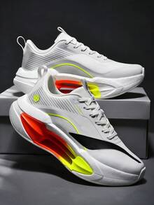 Men's Running Shoes, Minimalist Solid Color Upper, Anti-Slip Textured Tennis Shoes, Unisex Court Training Sneakers - Standard White - View 3
