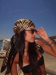 1pc Women's Bohemian Vintage Leopard Print Bandana Square Scarf Headscarf, Suitable For Daily Wear, Beach Vacations - Brown - View 2