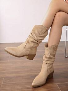 Autumn New Women's Low-Top Pointed Toe Curved Chunky High Heel Ankle Boots - Brown - View 7