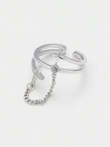 Sorayune 1pc Exclusive Design Luxury Chain Meteor & Double Layer Cross Ring - Silver - View 6