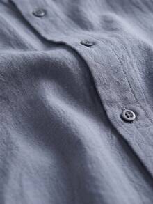 glestore Men's Vintage American "Old Money Style" 100% Pure Cotton Short Sleeve Shirt, Fashionable And Versatile, Suitable For Commuting, Casual And Vacation - Dusty Blue - View 5
