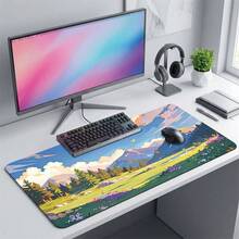 油畫藍天白雲草原遊戲滑鼠墊，防滑橡膠桌墊，滑順表面，適用於電腦筆電辦公室居家，自然抽象藝術裝飾，開學用品 - B - 查看 4