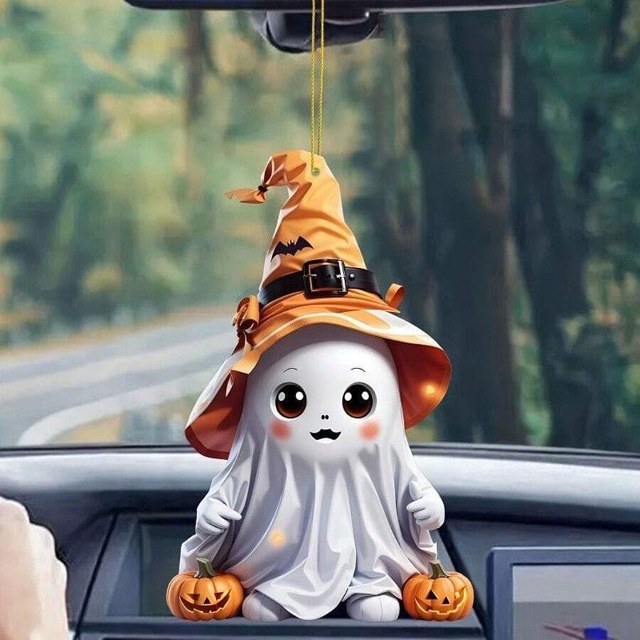Halloween Acrylic New Cute Little Ghost Hanging Decor Cross-Border Flat Car Rearview Mirror Pendant Keychain - Ghost - View 1