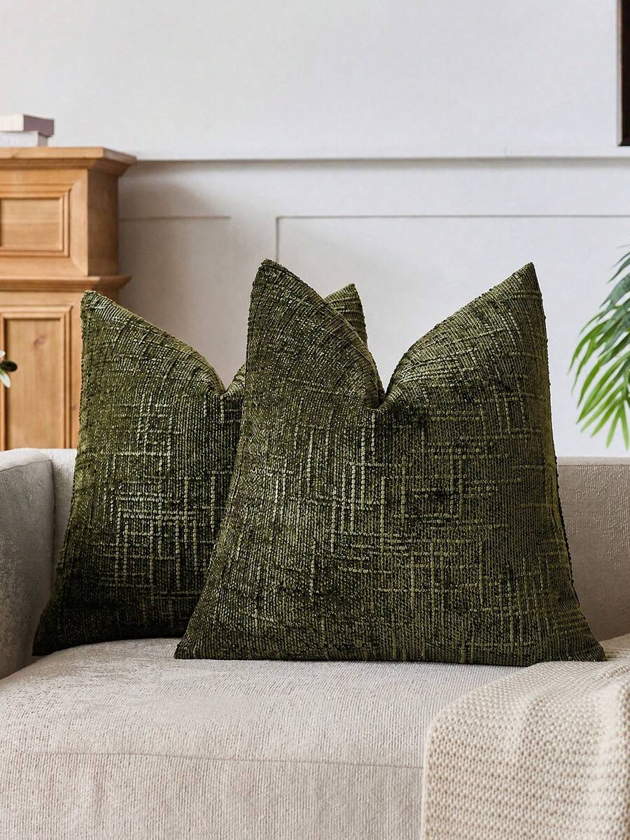 1pc Neutral Chenille Pillow Cover, Soft Textured Decorative Throw Pillow Case, Suitable For Sofa, Bed, Home Decor, 45 X 45 Cm - Olive Green - View 1