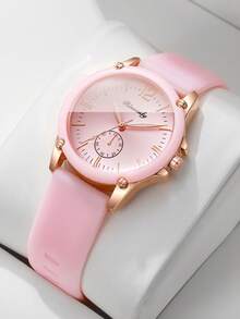 Women's Fashion Gentle Style Quartz Watch, Silicone Strap Single-Eye Digital Scale Dial Quartz Wristwatch, Gift For Girlfriend (1pc/Set) Watch Box Not Included - Pink - View 1