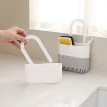 1pc Multifunctional Drain Basket White PP Material Sponge Storage Rack No-Drill Sink Filter Rack Kitchen Bathroom Dual Use Sponge Cloth Storage Basket - One Size - View 10