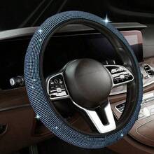 1pc Shiny Sky Blue Rhinestone Steering Wheel Cover With Crystal Diamond Sparkle, Breathable Non-Slip Steering Wheel Protector (Fits 14.2"-15.3" Inch) Car Accessories Essential - Multicolor - View 4