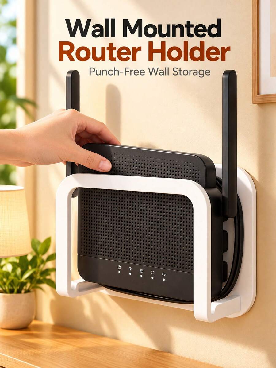 Router Storage Shelf, Router Dedicated Power Strip Bracket And Cable Management Box, No-Drill Wall-Mounted Storage Shelf, Suitable For Router, Wi-Fi Modem And Set-Top Box; Features Cable Management Function, Stylish And Minimalist Design; Uses Adhesive Installation, Space-Saving And Multi-Functional Storage - Multicolor - View 1