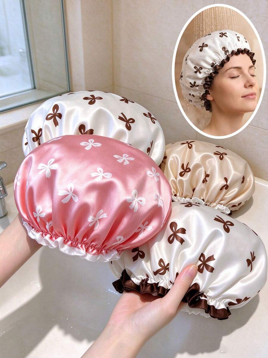 1pc Double-Layer Butterfly Printed Hair Cap, Elastic Shower Hair Cap, Suitable For Kitchen And Home Use, Home Bathroom Decoration, Deep Hair Care, Reusable Waterproof, Unisex, Long Hair Therapy Shower Cap, Essential For Travel, Sauna Cap - Multicolor - View 1