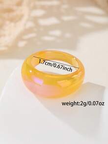 Y2K Iridescent Glossy Resin Ring Set, Colorful Aurora Wide Band Rings For Layering, Party Accessories - Multicolor - View 2