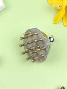 INYUSUN 1pc Stainless Steel Half-Round Brass Scalp Massage Comb, Round Tooth Design, Anti-Static Care, Soothing Body Relaxation, Manual Head Massage Tool, Non-Electric - Silver - View 7