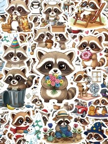 56Pcs Raccoon Journal Stickers, Cute Chat Theme Design, Hand-Drawn Motifs Of Hat-Wearing Raccoons, Naughty Expressions, For Bike, Books, Journal, Tumbler, Desktop Organizer, Skateboard, Document Box Decor - Multicolor - View 9