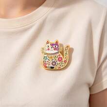 Floral Cat Enamel Pins Set, Colorful Folk Art Cat Lapel Brooches, Cute Animal Badges For Backpack Jacket Hat, Aesthetic Jewelry Gift For Cat Lovers - Multicolor - View 8