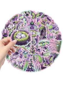 50pcs Purple And Green Forest Stickers, Waterproof Vinyl Aesthetic Graffiti Stickers For Water Bottles, Scrapbooking, Phone Cases, Tablets, Laptops, Cars, Books, Helmets, Notebooks, Skateboards, Guitars, Computers - Multicolor - View 4