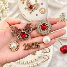 12pcs Gold Red Rhinestone Pearl Clog Shoe Charms ABS Butterfly Rhinestone Pearl Chain Shoe Decorations DIY Shoe Accessories For Women And Girls - Gold Red Diamond Pearl Style - 12PCS - View 4