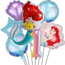 Disney Mermaid Theme Foil Balloon Set, Pink Number Decorative Foil Balloon Set, 1st Birthday Party Tabletop Balloon Decoration Accessories - View 4