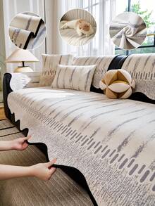 Geometric Stripe Sofa Cover 1Pc, Non-Slip Wear Resistant Sofa Slipcover, Modern Abstract Pattern Sofa Protector For Living Room - Multicolor - View 8