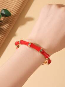 1pc Fashion New Style Gold Plated Enamel Mix Color Bamboo Joint Bracelet Bangle Jewelry For Women And Girls - Bamboo Knot Bracelet - View 2