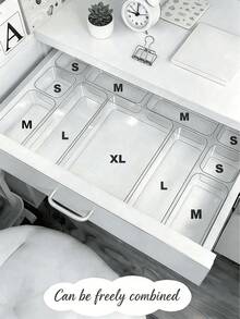 12/8/7/6/4/3/1pc Transparent Acrylic Storage Box, Suitable For Organizing Various Stationery Accessories, Classifying Sundries, Daily Necessities, Applicable To Student Dorms, Room Decor, Desktop Storage, Cosmetic Storage, Desk Drawer Organizer, Space-Saving - C-Transparent - View 3