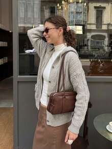 Comfortable Women's Soft Knit Hooded Cardigan, Long Sleeve Regular Hem With Buttons For Everyday Wear In Fall And Winter - Grey - View 1