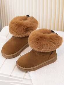 1 Pair Kids Cute Rabbit Ear Rhinestone Snow Boots, Furry Folded Collar, Thermal Lined Warm, Anti-Slip Thick Sole, Autumn/Winter Girls Short Boots - Brown - View 6