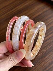 4件套复古波西米亚风厚款多层亚克力手镯，奢华高端，适合女性、情侣、派对、日常佩戴（包含尺寸详情） - 多色 - 查看 2