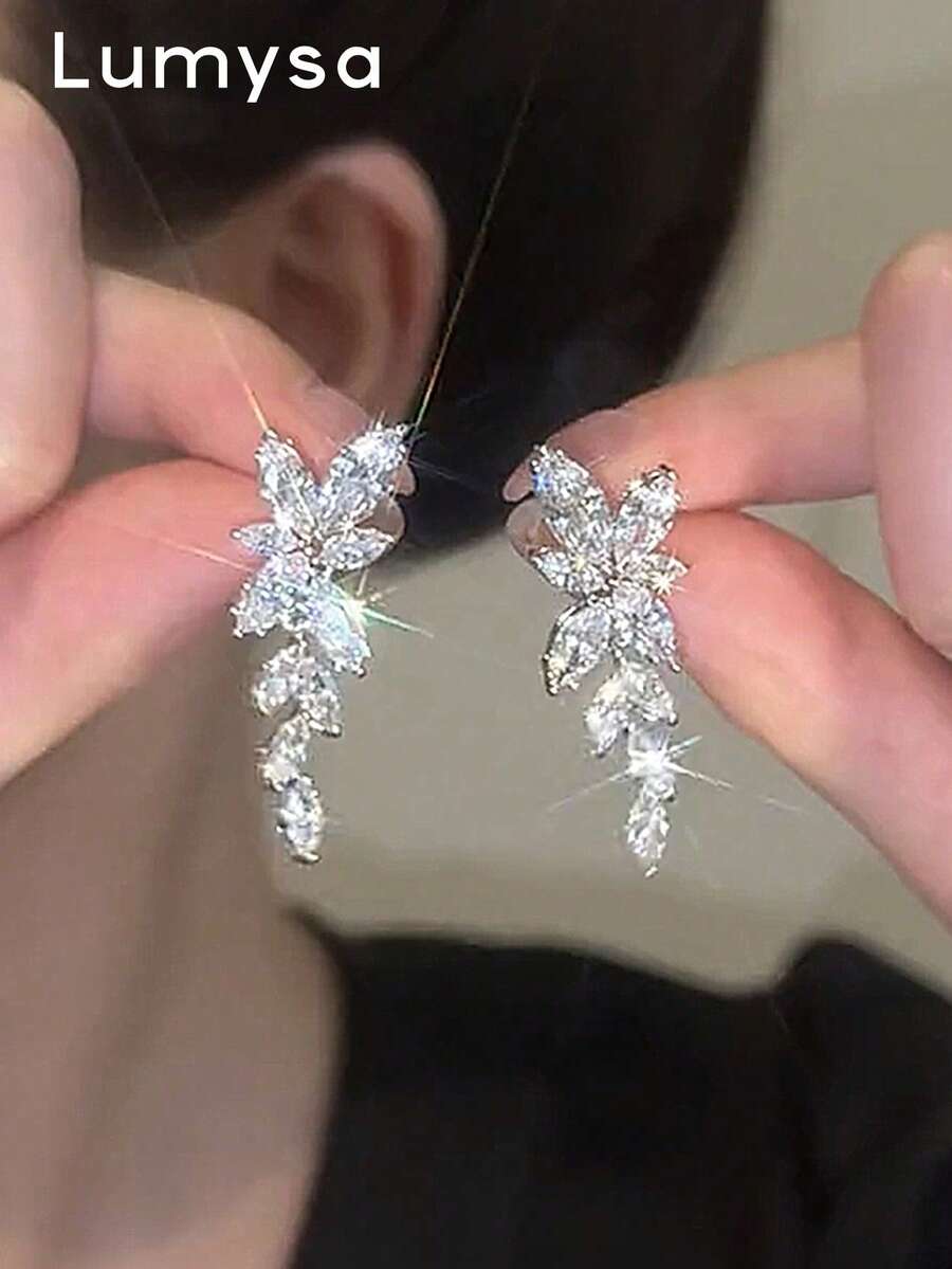 1 Pair Elegant Full Rhinestone Tassel Fashion Earrings Suitable For Women's Banquet, Ball, Wedding, Holiday Wear