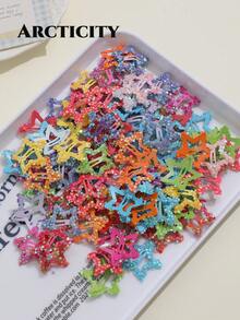 Arcticity 10pcs Women's Mixed Color Glitter Star Fashion Basic Hair Clips, Shiny Hair Accessories, Valentine's Day Hair Clip Set - Multicolor - View 4