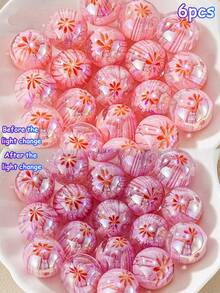 6pcs 12mm Color-Changing Pink Cherry Blossom Core Resin Round Beads With Straight Hole, Loose Beads For DIY Bracelet, Keychain, Beading Accessories - Iridescent Pink Cherry Blossom Beads - View 11