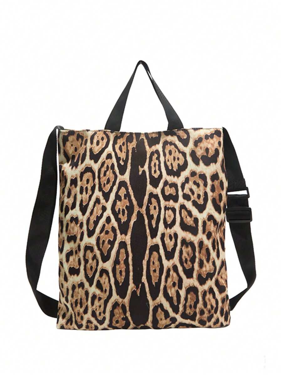 Vintage Leopard Print Tote Bag, Large Capacity Handbag, Fashionable Personalized Adjustable Wide Strap, One Shoulder Crossbody Commuter Bag