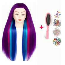 URmeili Synthetic Hair Training Mannequin Head, Cosmetology Practice Doll Head For Braiding Styling Hairdressing, With Free Hair Brush & Hair Ties, Multi-Color Optional - View 16