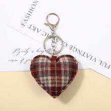 Korean Retro Plaid Fabric Heart Five Pointed Star Keychain Fashionable Versatile Bag Pendant Keychain Pendant - Multicolor - View 6