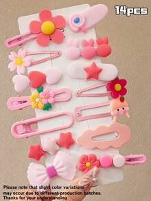 14/28pcs Fresh Sweet Girl Style Cartoon Cute Hair Clips, Suitable For Girls. Flower/Rabbit/Star/Heart/Bow Multi-Style Design, Non-Damaging Hair Accessories, Bangs Clips Side Clips Flyaway Clips, Versatile Daily Accessories - Multicolor - View 15