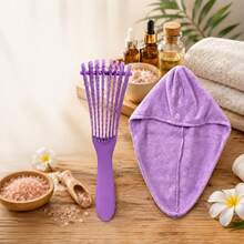 Toalla para envolver el cabello mojado, turbante de secado rápido con cepillo para todo tipo de cabello. - Morado - Ver 4