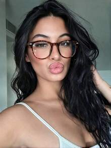 1 Pair Women's PC Material/Tortoise Shell Oval Flat Lens Glasses Vintage Metal Rivet Ins Style Beauty Blue Light Glasses Fake Glasses Suitable For Daily Life Commute Office Phone Computer - A - View 1