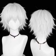 Men's White Anime Game Cosplay Fluffy Wig With Bangs, Synthetic Fiber Short Straight Hair, Heat-Resistant, For Daily Wear And Parties - White - View 1