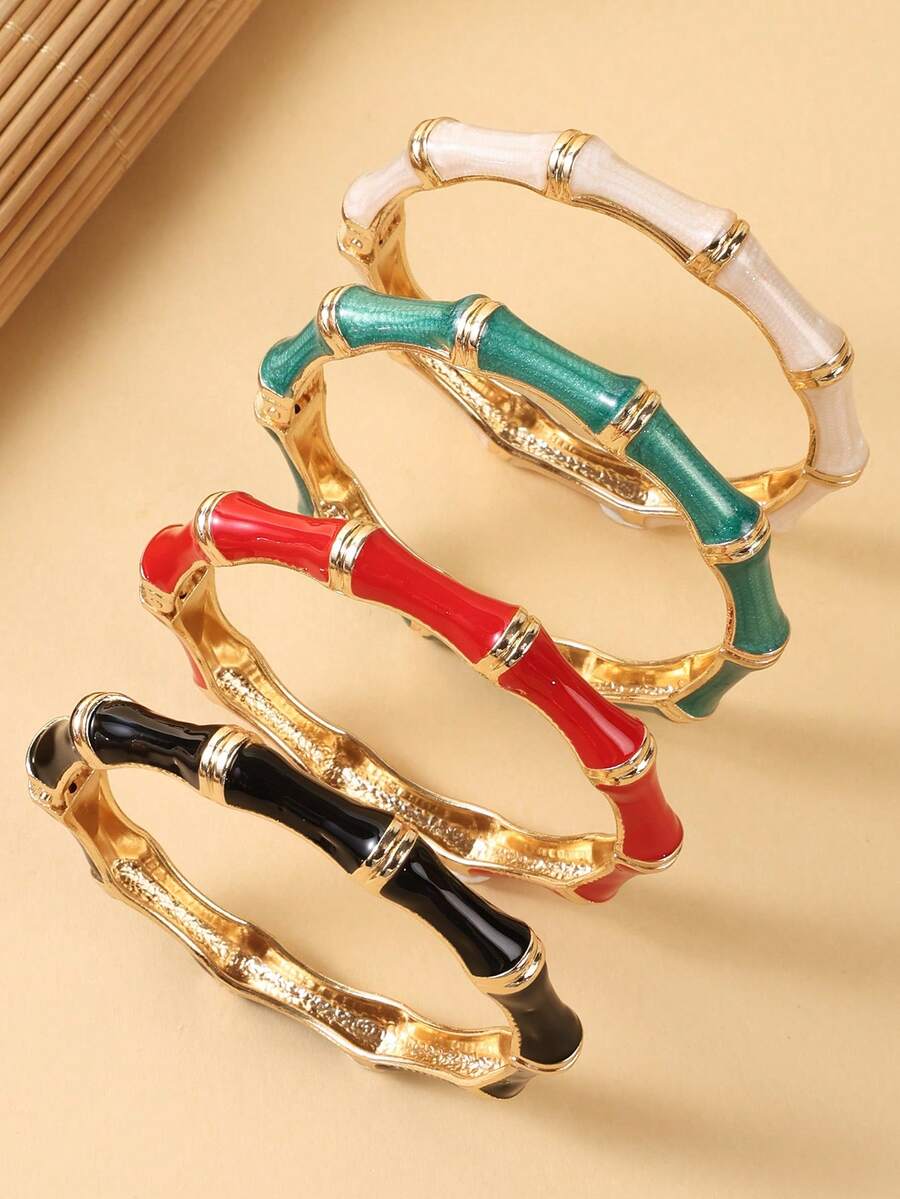 1pc Fashion New Style Gold Plated Enamel Mix Color Bamboo Joint Bracelet Bangle Jewelry For Women And Girls - Bamboo Knot Bracelet - View 1