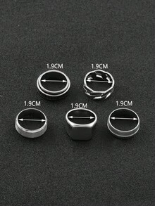 5pcs/Set Fashion Stainless Steel Gold-Plated Classic Ring Set, Dark Men's Jewelry, Versatile And Practical, Suitable For Daily Wear, Halloween Essential, Father's Day Gift, Husband Gift - Silver - View 3