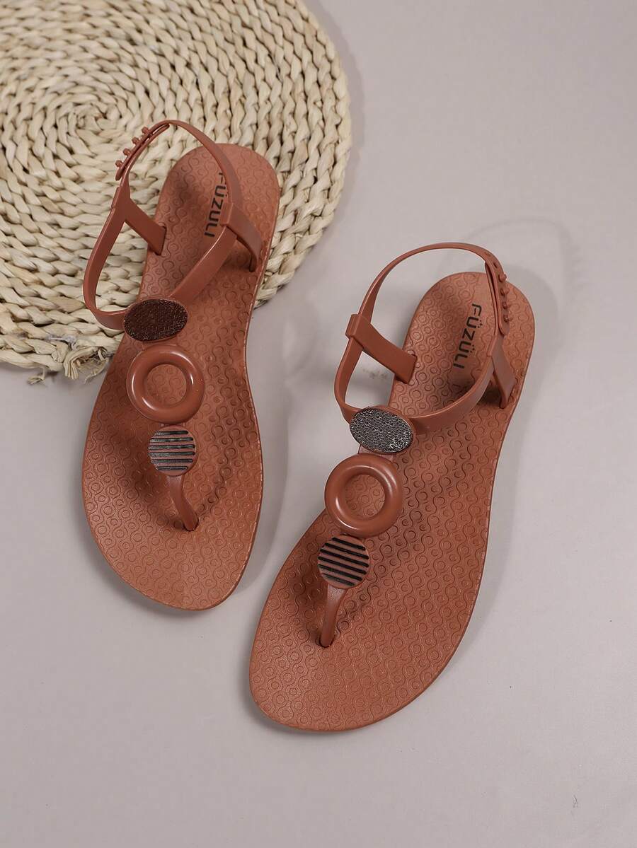 Women's Casual PVC Plastic Flat Thong Sandals, Non-Slip Fashion Beach Slippers For Summer