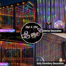 3M Solar Curtain String Lights, 100/200/300 LEDS Solar Lights String,Outdoor Waterproof Window Decor Fairy Lights Twinkle 8 Lighting Modes For Garden Patio Porch Backyard Window Wedding Party Christmas Decor(Warm White,Multicolor,White) - Solar Powered Curtain String Lights - View 13
