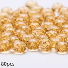 手工珠飾用扁圓玻璃珠 8mm/6mm/4mm (60/80/115顆) 可重複使用散珠 DIY 手作配件，亮面藍綠色 - 金香檳 - 查看 11