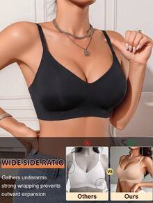 Ropa interior de mujer, brasier sin varilla de tirantes regulables, escote en V, tejido liso sin costuras, soporte cómodo, almohadillas ergonómicas para uso diario - Multicolor - Ver 6
