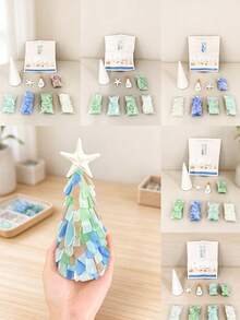 Sea Glass Christmas Tree Set (Glue Not Included), Diy Sea Glass Christmas Tree Set (Includes Pvc/Glass Ornaments),Sea Glass Christmas Tree Series Set, Desktop Decoration Set, Coastal Style Holiday Decoration, Handicrafts - Sets - View 8