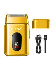 HIENA 男士電動刮鬍刀,無線箔片刮鬍刀,浮動刀頭,可充電鬍鬚面部刮鬍刀,LED 電量顯示,Type-C USB,可拆卸刀頭易於清潔,迷你便攜旅行刮鬍刀,黑金色 - 金色 - 查看 13