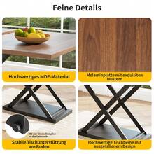 Extendable Dining Table / Elegant, Modern Dining Table / Space-Saving Kitchen Table / With Cross-Shaped Design / The Tabletop Extends To 160 Cm / Suitable For Dining Rooms, Living Rooms, Studies - Walnut+Black + MDF+Metal - View 9