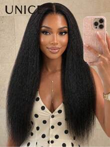 UNice Kinky Straight New Easicontour V Part Glueless Wig With Invisi Drawstring Fit For All Sizes Minimal Leave Out No Lace 100% Human Hair Meets Real Scalp No Glue No Leave Out Clip-In V-Shape Wig Beginner Friendly Natural Black Color - Natural Black - View 2