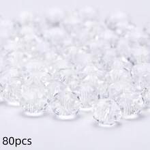 手工珠飾用扁圓玻璃珠 8mm/6mm/4mm (60/80/115顆) 可重複使用散珠 DIY 手作配件，亮面藍綠色 - 白色 - 查看 11