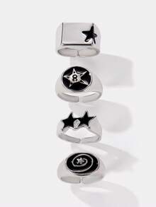 Kryxie 8pcs Vintage Punk Hip Hop Premium Ring Set Suitable For Daily Wear, Gatherings, Parties And Music Festivals - Silver - View 4