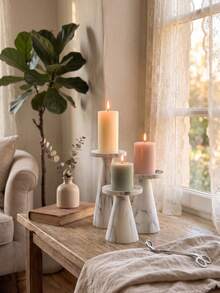 Marble Look Candle Holder, Pillar Candle Stand, Table Centerpiece Decor, Shelf Aesthetic Decor, Farmhouse Candle Holders, Wedding Table Decor, Housewarming Decor Gift,Wedding Home Decor,Christmas Table Centerpiece Decor,Dinner Party Decor. - Minimalist and Stylish - View 9
