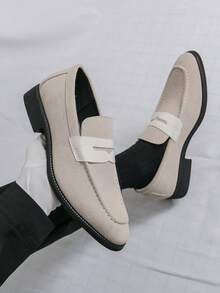 Men's Slip-On Handmade Loafers With Tassel Decor, Solid Color Round Toe Low-Top Buckle Sole Fashion Shoes, Daily Wear, Beige Ultra-Fine Fiber Suede Loafers - Apricot - View 5
